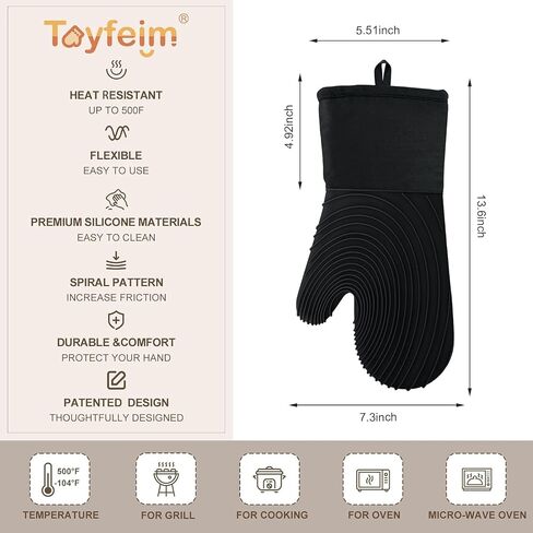 5Pcs Oven Mitts and Pot Holders, 500°F High Heat Resistant Silicone Kitchen Oven Mitts, Waterproof, Non-Slip, Easy to Clean, Cotton Lined Oven Gloves, BPA-Free, Oven Mits Set for Baking and Cooking in Saudi Arabia