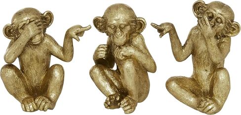 Deco 79 Polystone Monkey Decorative Sculpture See No Evil Home Decor Statues, Set of 3 Accent Figurines 6", 6", 6"H, Gold in Saudi Arabia