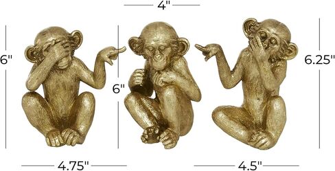 Deco 79 Polystone Monkey Decorative Sculpture See No Evil Home Decor Statues, Set of 3 Accent Figurines 6", 6", 6"H, Gold in Saudi Arabia