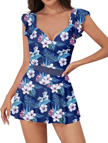 Upopby Women's Ruffle One Piece Swimdress Swimsuits for Women Tummy Control Swim Dress Slimming Mesh Skirted Bathing Suits in Saudi Arabia