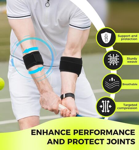 HiRui Tennis Elbow Brace for Forearm Tension Relief, Elbow Support Arm Straps Compression Pad for Men Women, Pressure Bands for Tendonitis Strains Weightlifting Golfer Baseball (Black-1 Pack) in Saudi Arabia