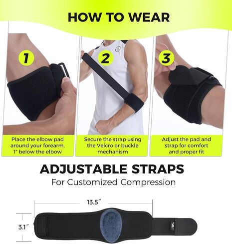 HiRui Tennis Elbow Brace for Forearm Tension Relief, Elbow Support Arm Straps Compression Pad for Men Women, Pressure Bands for Tendonitis Strains Weightlifting Golfer Baseball (Black-1 Pack) in Saudi Arabia