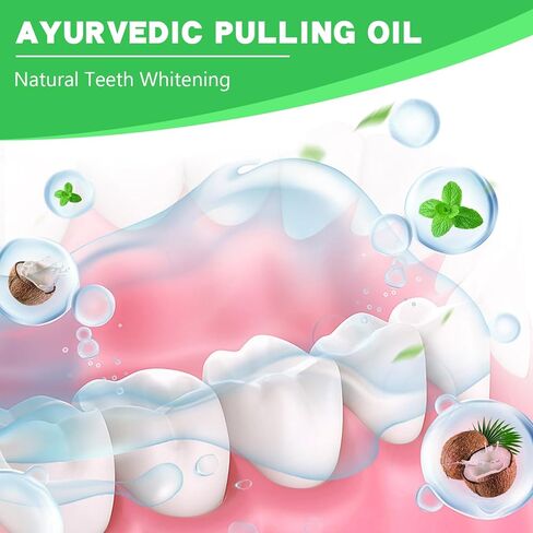 سحب الزيت بزيت جوز الهند والنعناع - تبييض الأسنان الطبيعي ورائحة الفم الكريهة المنعشة، غسول الفم بالزيوت العطرية العضوية مع مكشطة اللسان الخالية من الكحول، علاج للثة - 8 أونصة سائلة in Kuwait