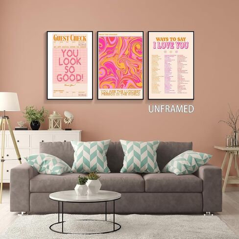 lmowbvtp Guest Check Wall Art, 3P 12x16in Orange And Pink Room Poster, Ways To Say I Love You Poster Couples Art, You Look Good Positive Quote Print for Girl Bedroom Unframed in Saudi Arabia