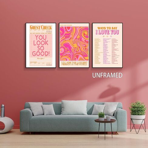 lmowbvtp Guest Check Wall Art, 3P 12x16in Orange And Pink Room Poster, Ways To Say I Love You Poster Couples Art, You Look Good Positive Quote Print for Girl Bedroom Unframed in Saudi Arabia
