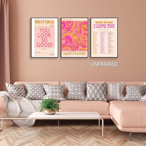 lmowbvtp Guest Check Wall Art, 3P 12x16in Orange And Pink Room Poster, Ways To Say I Love You Poster Couples Art, You Look Good Positive Quote Print for Girl Bedroom Unframed in Saudi Arabia