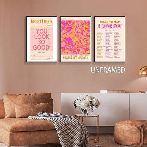 lmowbvtp Guest Check Wall Art, 3P 12x16in Orange And Pink Room Poster, Ways To Say I Love You Poster Couples Art, You Look Good Positive Quote Print for Girl Bedroom Unframed in Saudi Arabia