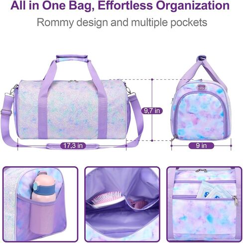 Bagseri Kids Duffle Bag Boys - Waterproof Sports Gym Bag for Travel Sleepover Overnight Bag with Shoe Compartment and Dry Wet Separation Pockets (Blue Dinosaur) in Saudi Arabia