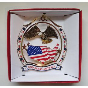 God Bless America Christmas ORNAMENT Patriotic Eagle USA Flag