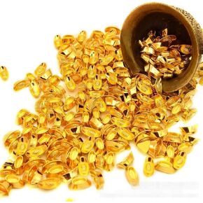 100PCS Lucky Money Golden Tone Ingot Feng Shui Auspicious Mini Home Office Decor Ornament 2.2cm X 1cm