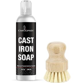 Culina Cast Iron Soap & brush | All Natural Ingredients | Best for Cleaning, Non-stick Cooking & Restoring | for Cast Iron Cookware, Skillets