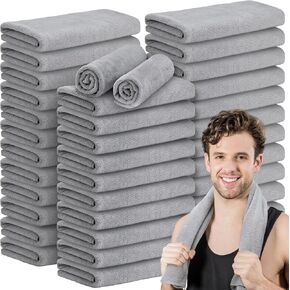 36 Pcs Microfiber Gym Towel 16 x 28 in Bleach Proof Towels Absorbent Soft Sweat Towels Quick Dry Lightweight Towel for Hand Salon Bath Spa Hotel Pool Home Hair Care, Light Grey
