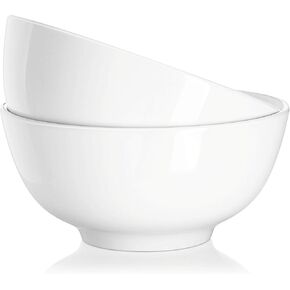 DOWAN Serving Bowls, Large Salad Bowls, 9.5" White Ceramic Fruit Bowls for Entertaining, Side Dishes, Pho, Pasta, Dinner Parties, Kitchen Decor, Microwave & Dishwasher Safe, Easy Clean