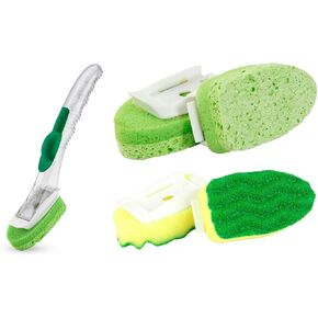 Libman Dish Sponge Refills Scrubber Dishwand Soap Holder w/pcs (2 Types) Kitchen Cleaning Value Bundle Set