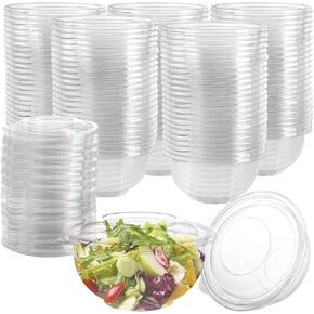 Cedilis 50 Pack 16oz Plastic Salad Bowls with Lids, Small Clear Disposable Containers for Salad Meal Prep, Perfect for Picnics or as a To-Go Serving Bowl