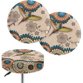 Lotusorchid Boho Flower Bar Stool Covers Round, Non Slip Stool Seat Covers Soft Stool Cushion Covers with Elastic Bands, Stretchy Stool Slipcover Bar Chair Covers (2 Pack), Green