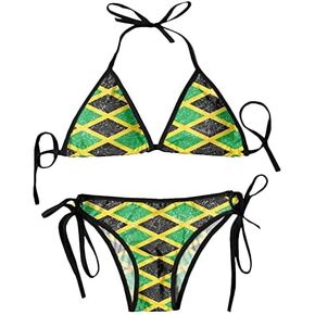 Women's Jamaican Flag Bikini Swimsuits Floral Printed Bathing Suits for Women 2 Piece Bikini