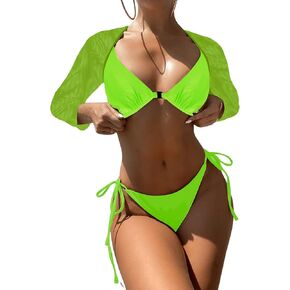 SweatyRocks Women's Long Sleeve 2 Piece Bathing Suit High Cut Bikini Rush Guard Tankini