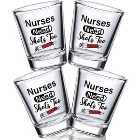 Nurse Need Shots Too, Funny Glass Gift for Women and Male Nurses Mom Sister or Friend Present for Nursing School Student Graduation Nurses Day Party 2 oz (2 Pieces, 2.36 x 1.97 Inches)