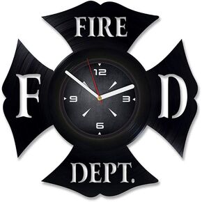 Fire Department Logo Vinyl Record Wall Clock. Decor for Bedroom, Living Room, Kids Room. Gift for Him or Her. Christmas, Birthday, Holiday, Housewarming Present.