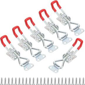 6 Pack Toggle Latch Clamp, Pull Latch, Adjustable Toggle Clamp Latch, Heavy Duty Toggle Latch, 150Kg 330Lbs Holding Capacity (25 Pieces Screws) Red + Silver