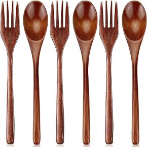 12 Pieces Wooden Forks and Spoons for Eating Utensil Set Lunch Wooden Cutlery Japanese Silverware Sets Flatware Reusable Bamboo Utensils Korean Wooden Spoon Fork Set