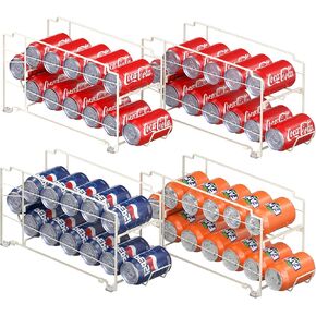 Simple Houseware Soda Can Organizer Stackable Rack Dispenser for Pantry/Refrigerator, 4 Pack, White