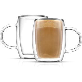 JoyJolt Double Wall Glass Coffee Mugs - 13.5oz Double Walled Glasses, Thermal Borosilicate Glass Insulated Coffee Mug. Clear Coffee Glass Cup, Cappuccino Mug, Iced Coffee Cup, Tea Mugs