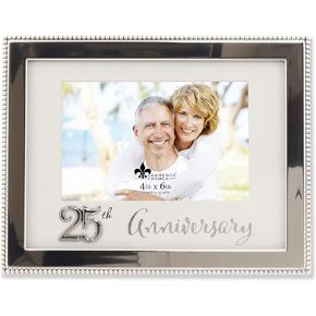 4x6 Silver Beaded Metal 25th Anniversary Picutre Frame