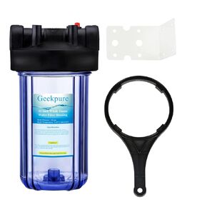 Geekpure 10-Inch Whole House Water Filter Housing 3/4" Port with Wrench and Bracket -4.5"x10"-Clear (1)
