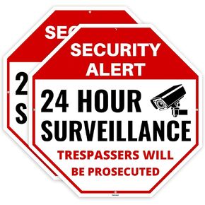 2PC Video Surveillance Sign, 10 x 10 Inches - Aluminum - Security Camera Metal Warning Sign for Property