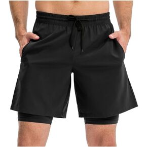 Men's 2-in-1 Running Shorts with Liner and Pocket for Gym Workout