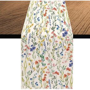 Wild Flowers Table Runner, Seasonal Summer Colorful Floral Holiday Kitchen Dining Table Decoration for Home Party Decor 13 x 70 Inch