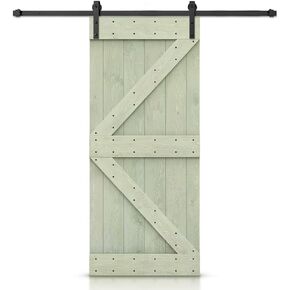 34 in. x 84 in. K Series Sage Green Stained DIY Wood Interior Sliding Barn Door with Hardware Kit