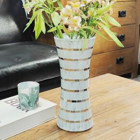 Mosaic Flower Vase Decorative Glass Vase Handmade Vases for Flower Glass Centerpiece Vase for Home Office Living Room Wedding Decorations (Blue) in Saudi Arabia