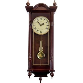Bedford Clock Collection Grand 31 Inch Chiming Pendulum Wall Clock in Antique Mahogany Cherry Finish