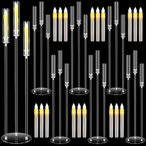 Havawish 6 Set Acrylic Candelabra Centerpieces for Tables 3 Arms 42.5'' Tall Wedding Clear Candle Holders with 18 LED Candles Floor Candlesticks Stand with Acrylic Shade Fit 0.8'' Candles for Party