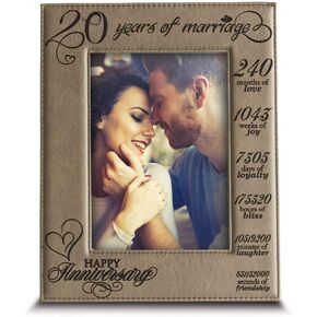 BELLA BUSTA-20 Years of Marriage-Months, Weeks, Days, Hours, Weeks, Minutes, Seconds-20th Anniversary- Engraved Leather Picture Frame (4 x 6 Horizontal)