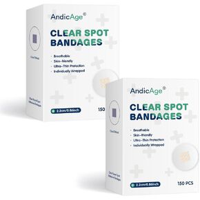 300pcs Adhesive Spot Bandages Waterproof PE Spot Bandages 0.87 Inch Diameter Clear Round Bandage for Wound Care and Small Incisions, 2 Boxes