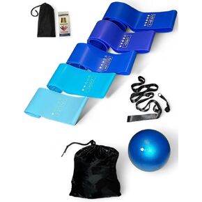 Resistance Bands - Set of 5 Exercise Bands for Home Workout, Yoga, Pilates, Strength Training- Fitness Bands with Stretch Strap and Mini Yoga Ball in Saudi Arabia