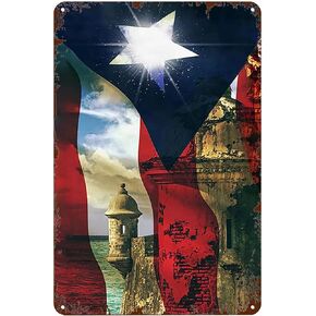 WZVZGZ Retro Metal Tin Sign - Vintage Art Poster Plaque,Puerto Rico Flags,Wall-Art for Bathroom Living-Room and Office Decor Modern Wall Art Wall Decor 8X12Inch,Vintage Wall Home Decor