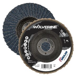 Weiler 31339 Wolverine 4" x 5/8" Arbor Hole Abrasive Flap Disc, 60 Grit Zirconia Alumina, Bevel Type 29, Phenolic Backing, Standard Density (Pack of 10)