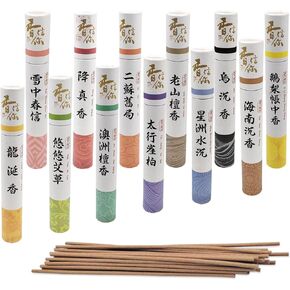 12 Boxes Incense Sticks 411 Sticks Total Natural Sandalwood Arborvitae Cypress Jasmine Wormwood Goose Pear Agarwood Ambergris Incense for Church Aromatherapy Relaxation Meditation (12 Scents)