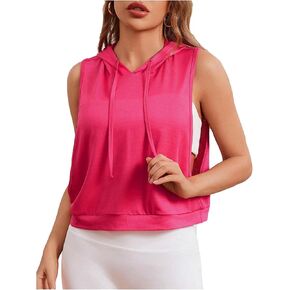 SweatyRocks Women's Drawstring Hooded Open Side Shirt Tank Top Sleeveless Athletic Crop Tops
