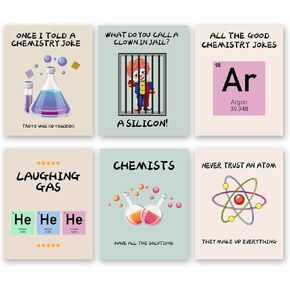 Science Posters for Classroom Middle School Experiment Educational Wall Decor,Funny Chemistry Puns Wall Art Canvas Prints,Set of 6 (8 * 10inch,Unframed).