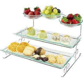 Ilyapa 3 Tier Server Stand with Trays & Bowls - Tiered Serving Platter - Perfect for Cake, Dessert, Shrimp, Appetizers & More