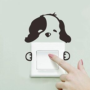 2pcs Light Switch Decals Adorable Little Black Dog Pet Animal Pattern Wall Door Sticker Decor Art Mural Baby Nursery Room
