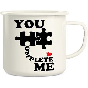 Retreez You Complete Me Puzzles 16 Oz Enamel Stainless Steel Metal Camping Campfire Coffee Mug - Funny Sarcasm Inspirational birthday gift for dates husband wife boyfriend girlfriend partner lover