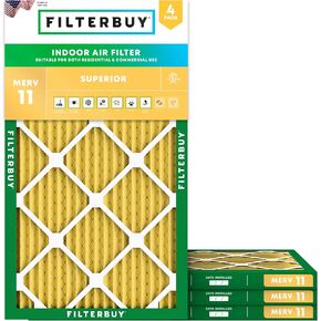 Filterbuy 10x25x1 Air Filter MERV 11 Allergen Defense (4-Pack), Pleated HVAC AC Furnace Air Filters Replacement (Actual Size: 9.50 x 24.50 x 0.75 Inches)