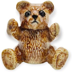 1¼" High Brown Open Arms Hug Teddy Bear Figurine - Miniature Hand Made Painted Ceramic Animals Porcelain Clay Pottery Decorative Collectible Figurines Décor Gifts